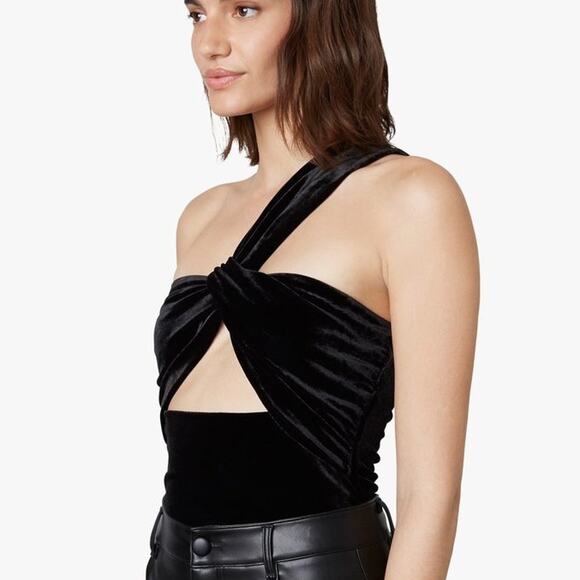 NIA Black Velvet One Shoulder Bodysuit Size Small - Picture 1 of 7